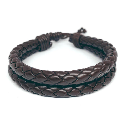 Two in one brown braided bracelets in genuine leather handmade