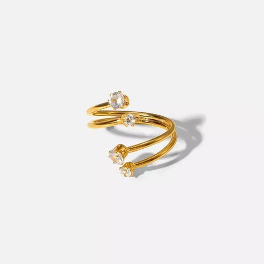 Unique Twisted ring with diamonds gold plated adjustable