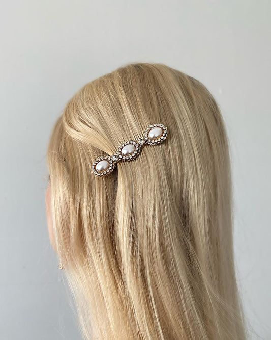 Unique hairpin with pearls and rhinestones 3 charms