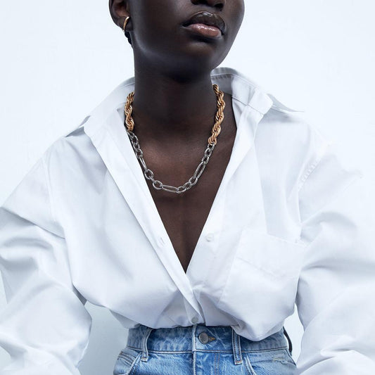 Unique chain in half silver and half gold cool