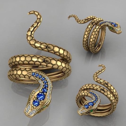 Unique ring with a motif of a snake winding around your finger, gold