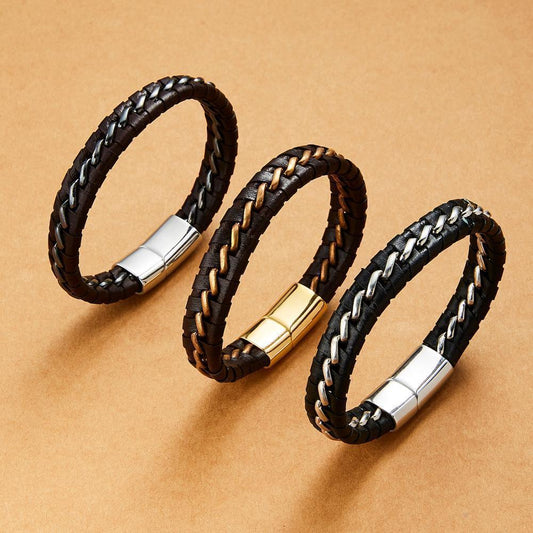 Unique woven leather bracelet for men with metal gift valentines gift