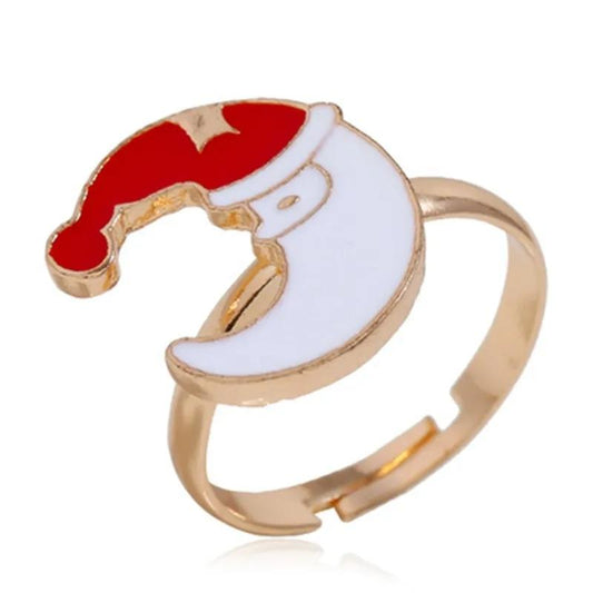 Beautifully funny ring moon with Santa's hat Christmas jewelry