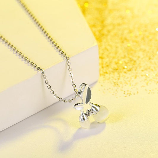 Beautiful silver-plated necklace with fruit berries and rhinestone pearl