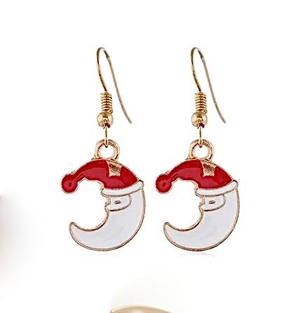 Beautiful fun earrings moon with Santa's hat Christmas jewelry
