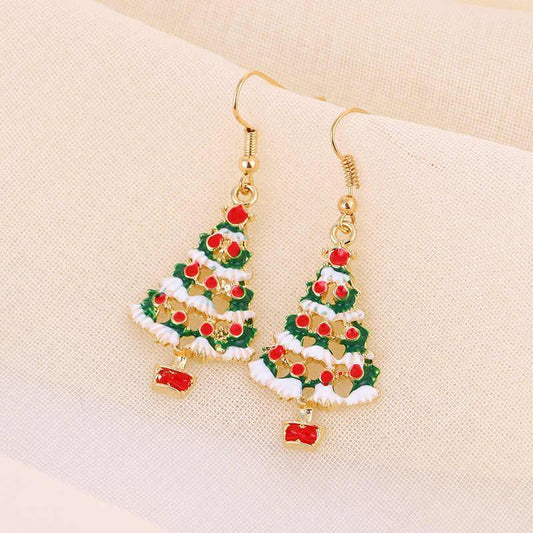 Beautiful earrings with beautiful Christmas tree gold plating rhinestone Christmas