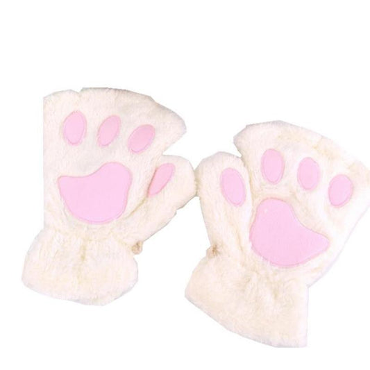 Mittens with half fingers paw cat look with tread pads