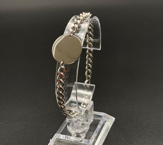 Stainless Steel Bracelet with Medallion - 20.5 cm Length, 2 x 2 cm Medallion