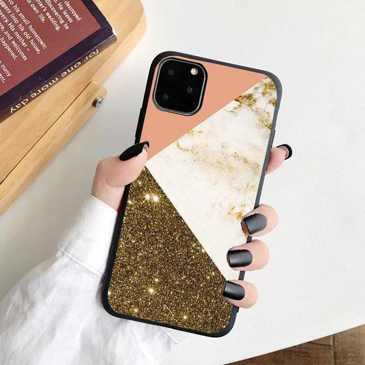 iPhone 12, 12 Pro & 12 Pro Max Cover glitter rose gold marble