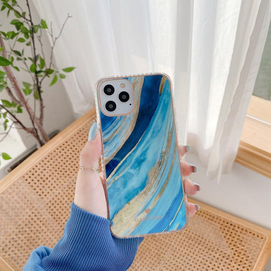 iPhone 12, 12 Pro & 12 Pro Max Shell in blue gold marble watercolor