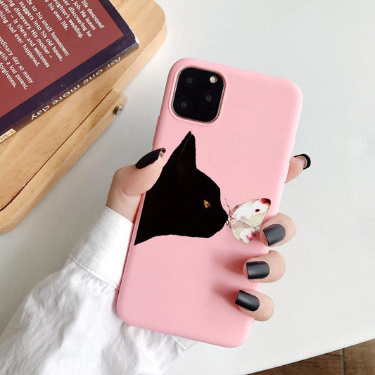 iPhone 12, 12 Pro & Max case black cat noses at butterfly
