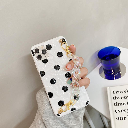 iPhone 12 & 12 Pro Skal prickigt svart vit med vristband