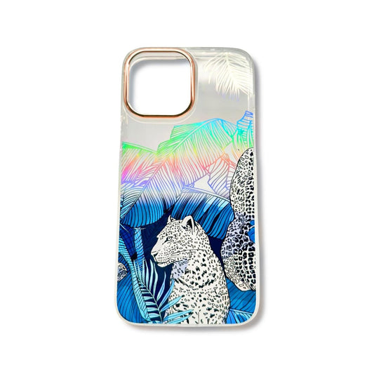 iPhone 12 13 pro max black and white leopard oriental pattern blue