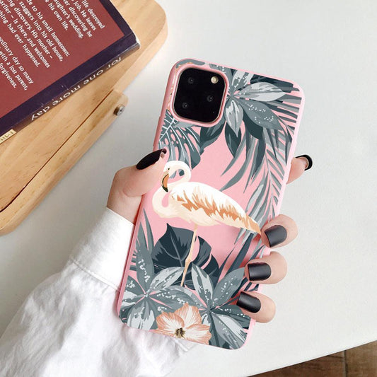 iPhone 13 & 12 Pro Max Mini case tropical flamingo pink leaf