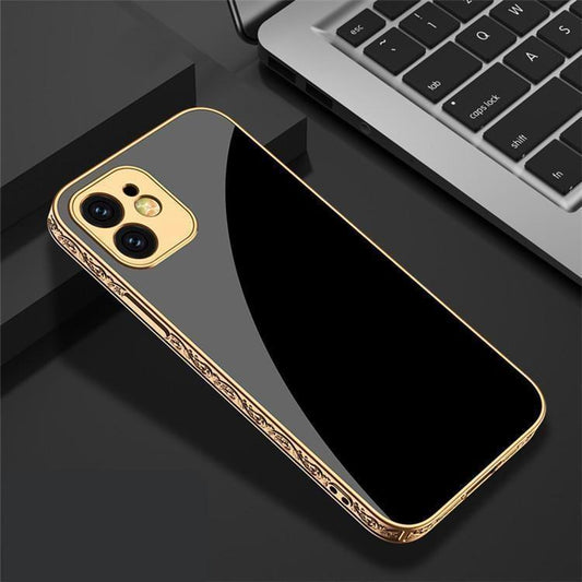 iPhone 13 Pro Max luxury glass case gold & silver baroque elegant black