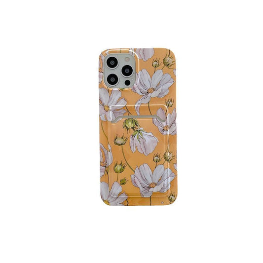 iPhone 13, Pro & Max wallet card holder yellow white flowers thousand star