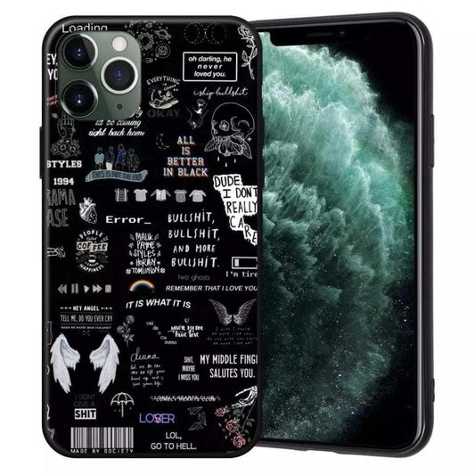 iPhone 13, Pro & Max case with quotes, text, angel wings black and white