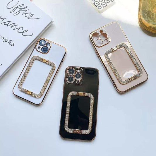 iPhone 13 Pro case handle with strass diamonds stand black white pink