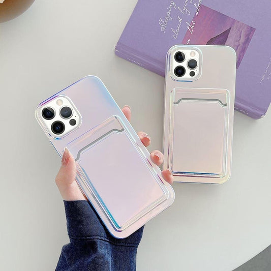 iPhone 13 holografiskt coolt skal med plånbok kort