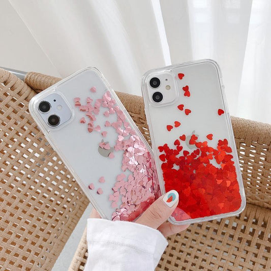 iPhone 13 skal med flytande hjärtan likt kvicksand glitter