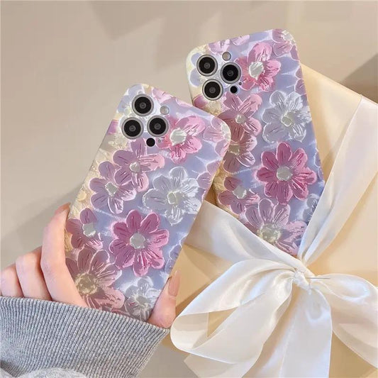 iPhone 14 Pro Mobilskal Retro Blomstermålning i Rosa - Stilren Design för Elegant Skydd