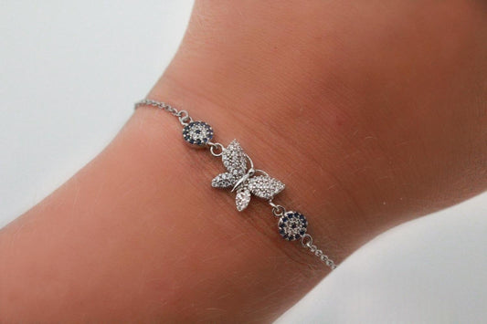 Äkta silver armband med fjäril och zirconia stenar
