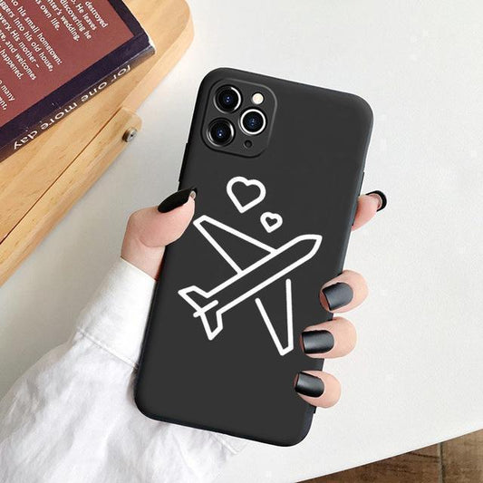 Love to travel black silicone case for iPhone airplane