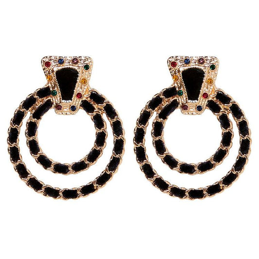 Earring double rings in black and gold