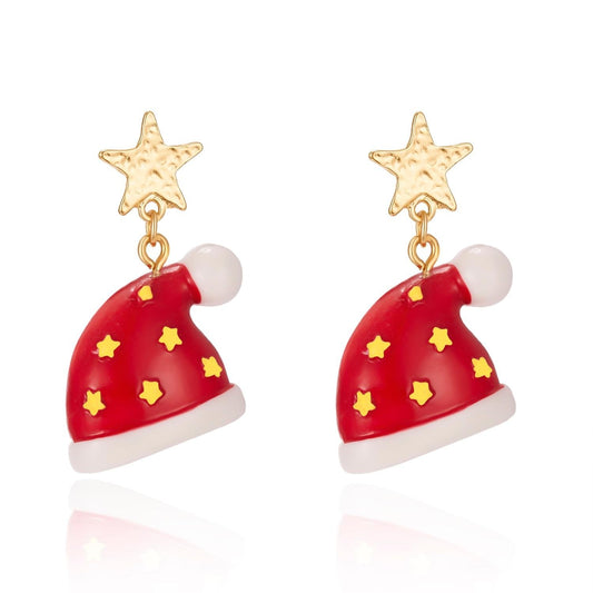 Earrings with gold plating Santa hat with yellow stars