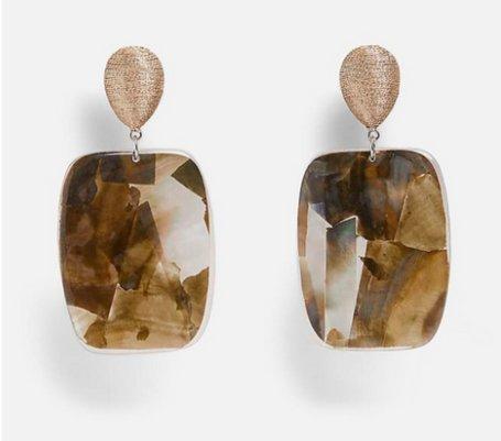 Earrings with large stones with black patterns