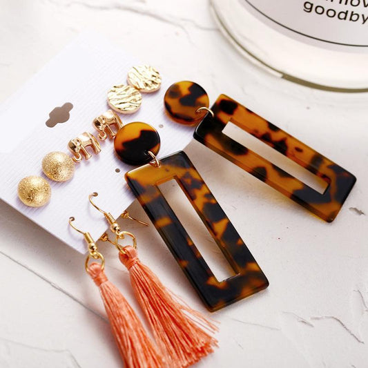 Örhängen set á 5 stk guldpläterade elefant tofs pärla guld