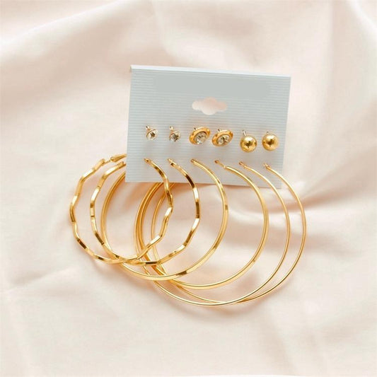 Örhängen set á 6 stk guldpläterade ringar hoops diamanter classy