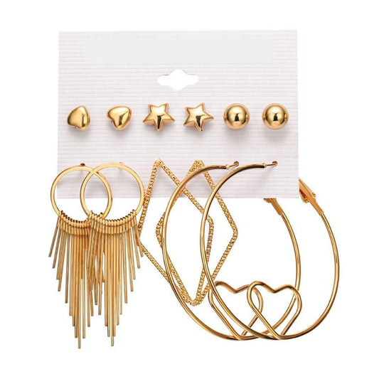 Earrings set of 6 gold-plated star heart hoops rhombus