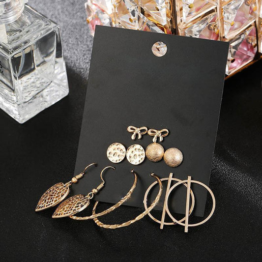 Earrings set gold plated bow heart hoops