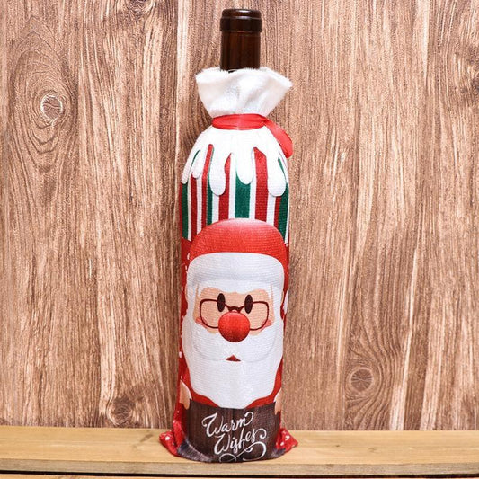 Cover for wine bottle with Santa gift "warm wishes"