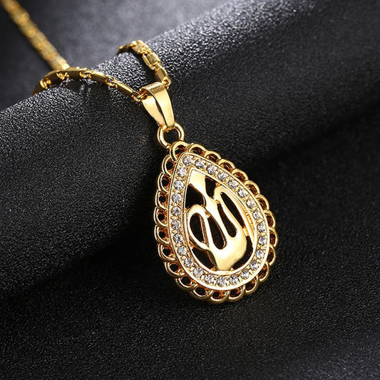 18 carat gold plated chain Allah Muslim with zircon water drop