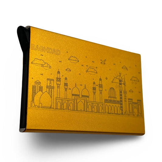 Baghdad Iraq skyline gold credit card holder - durable card wallet with anti skim