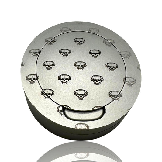 Silver snuff box in aluminum with skulls and headphones gift snuff