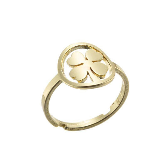 Gold-plated ring with lucky four-leaf clover fits all gold-plated