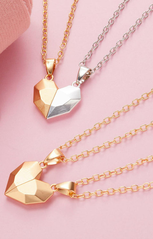 Heart with magnet friendship necklace hearts come together gold silver