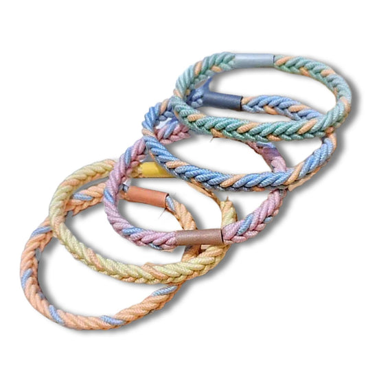 Set of 5 durable hair ties braided pastel thin & thick hair