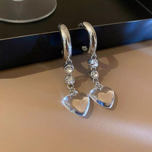 Cute heart earrings & rhinestone dangling long zircon
