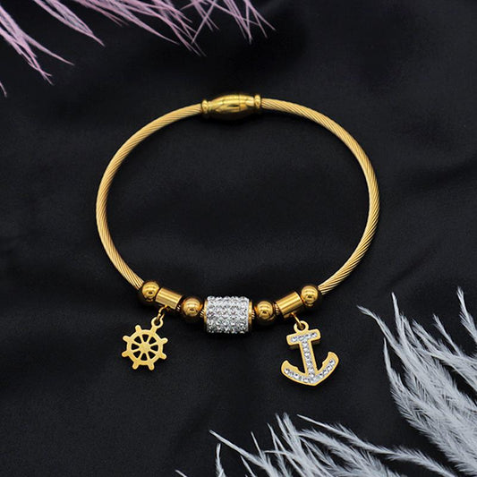 Bracelet with anchor charms and rhinestones - gold plated gift