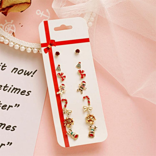Set of 8 pairs of earrings with a Christmas motif, Christmas Santa, snow bow