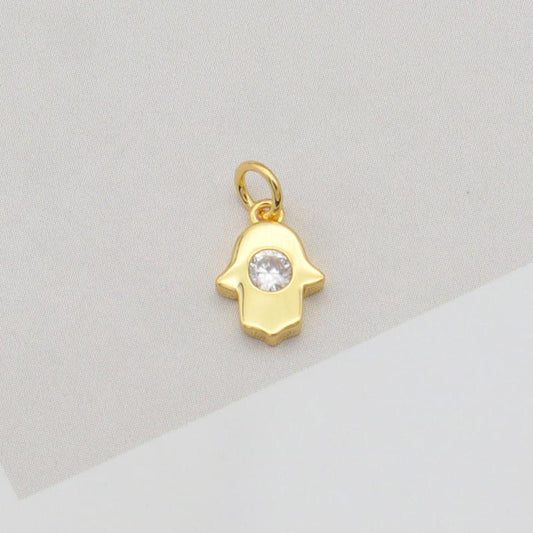 Gold plated hand Hamsa with large zircon stone with chain