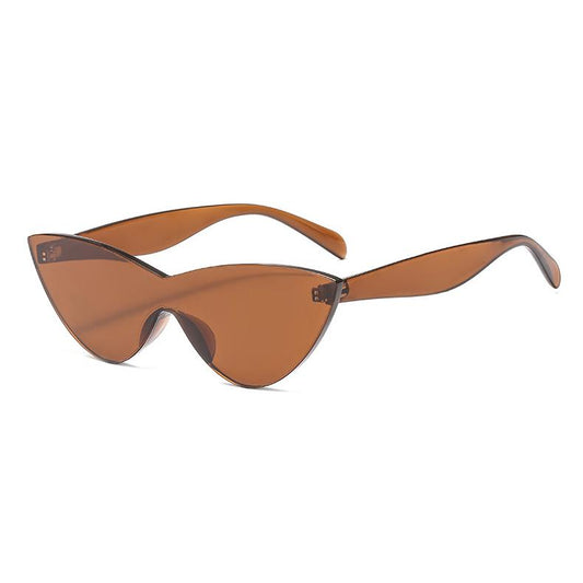 Frameless sunglasses in cat-eye wide temple brown detailless