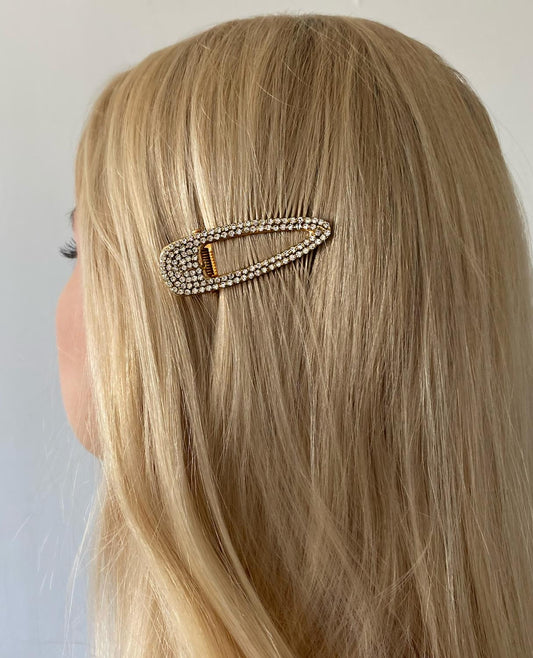 Trendy hair clip covered with glittering rhinestones