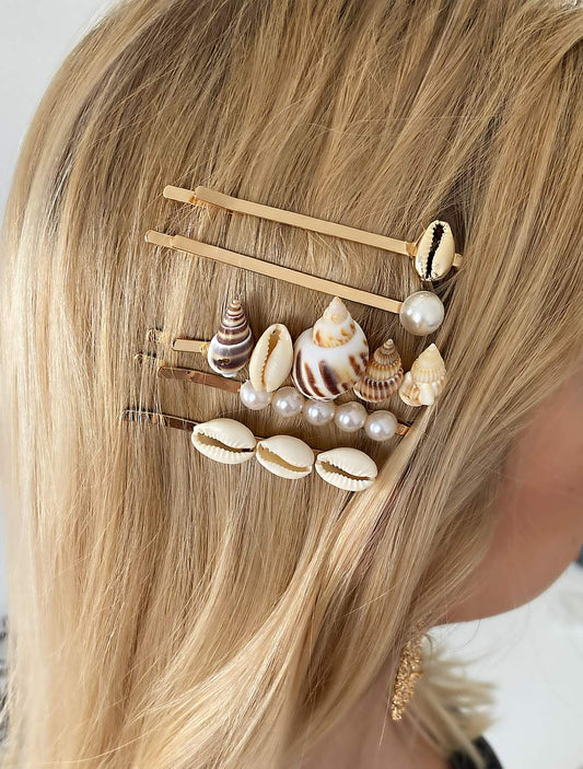 5-pack hairpins with shells and pearls