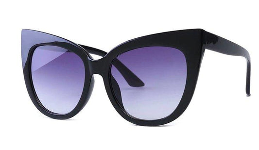 Large black cateye Sunglasses UV400 purple glass