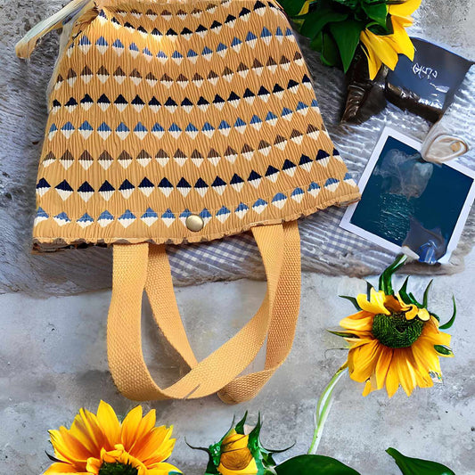Small fabric bag tote bag with compartment yellow pattern adult & children